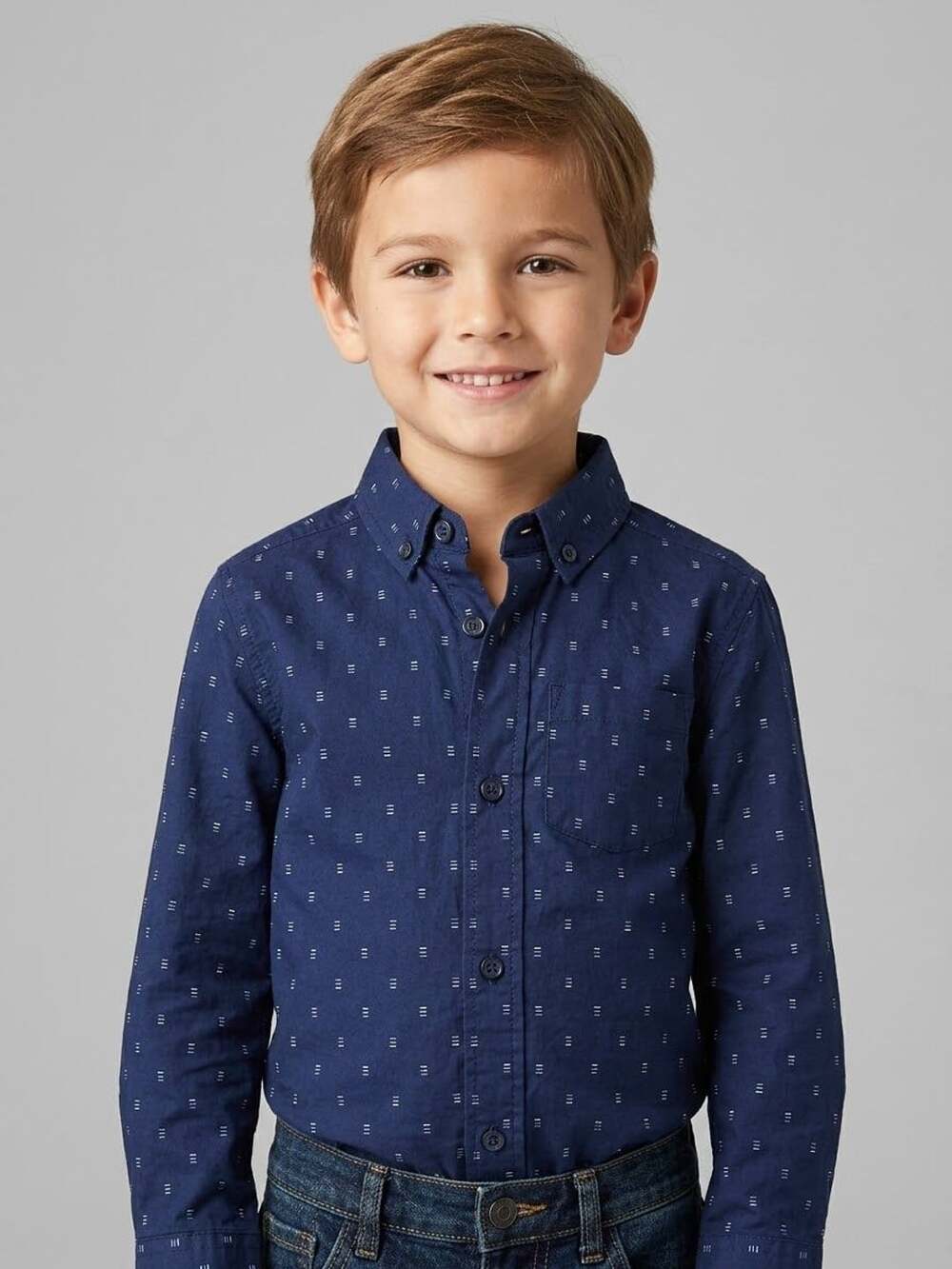 PLACE Boys Long Sleeve Button Down Shirt Size 5/6 Blue Patterned